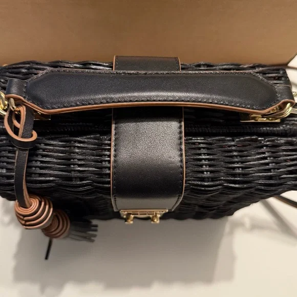 Spartina 449 Black Wicker Crossbody/Handbag - Picture 3 of 6